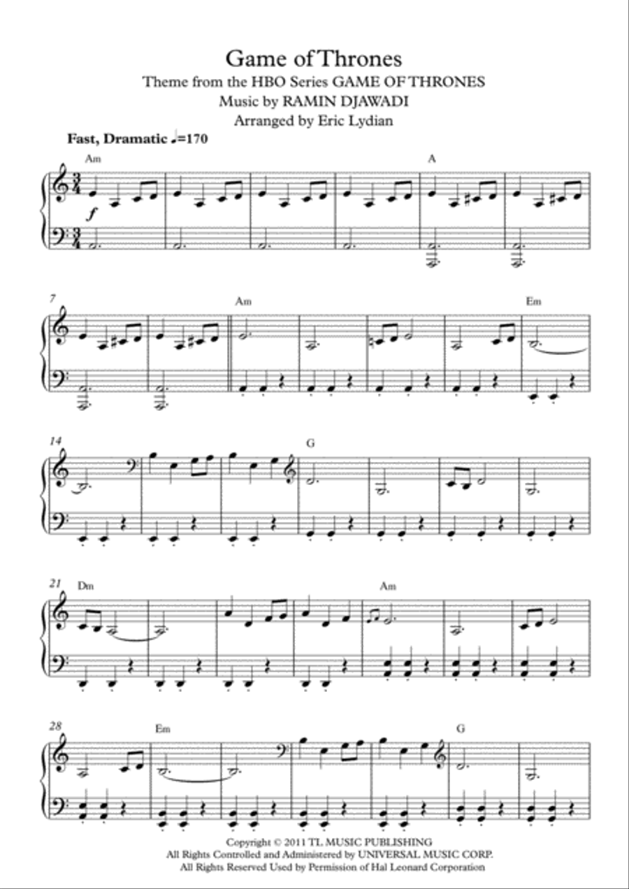 Game Of Thrones Piano Solo scores gallery preview page 1