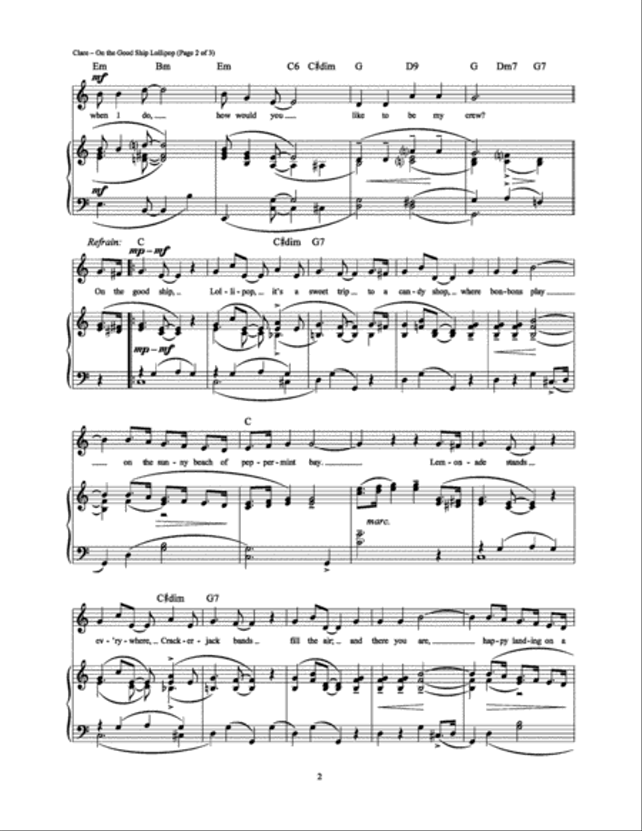 On the Good Ship Lollipop Piano, Vocal, Guitar scores gallery preview page 2