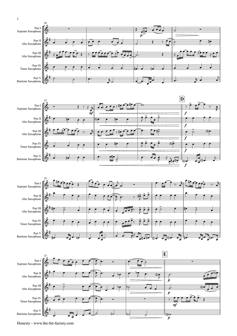 Honesty Saxophone Quintet scores gallery preview page 2