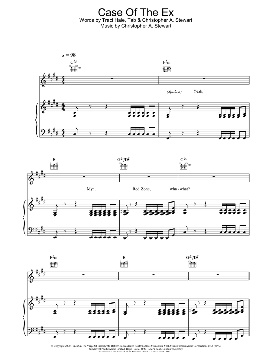 Case Of The Ex Piano, Vocal, Guitar scores gallery preview page 1