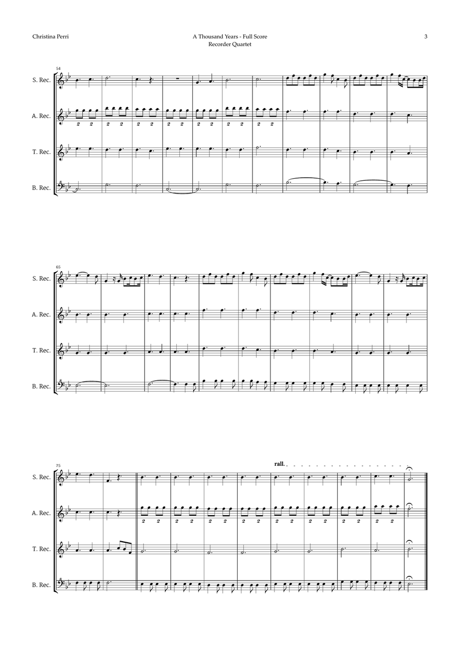 A Thousand Years Soprano Recorder scores gallery preview page 3
