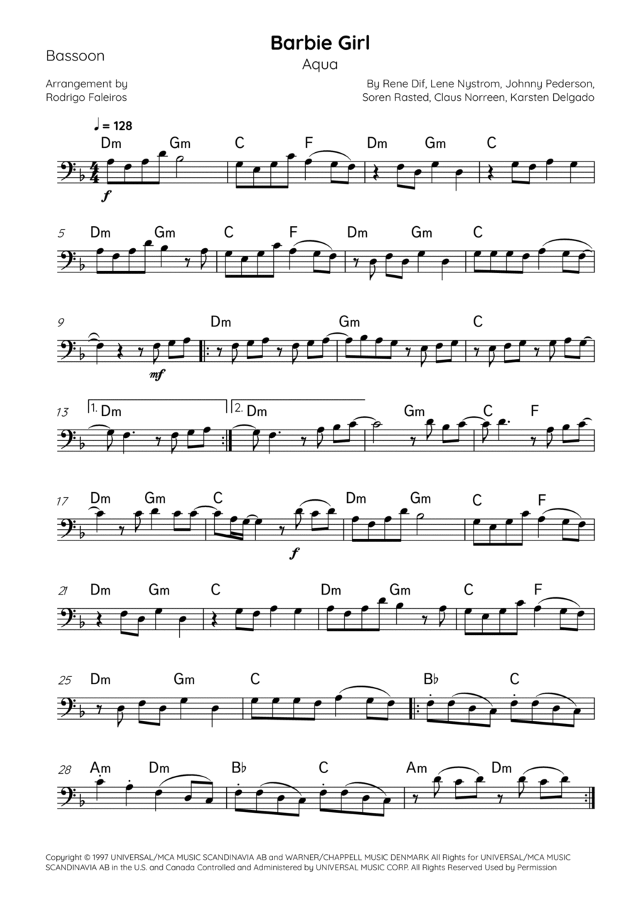 Barbie Girl Bassoon Solo scores gallery preview page 1