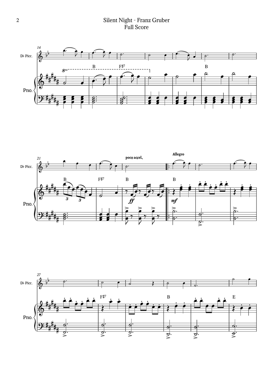 Silent Night for D♭ Piccolo and Piano Chamber Music scores gallery preview page 2