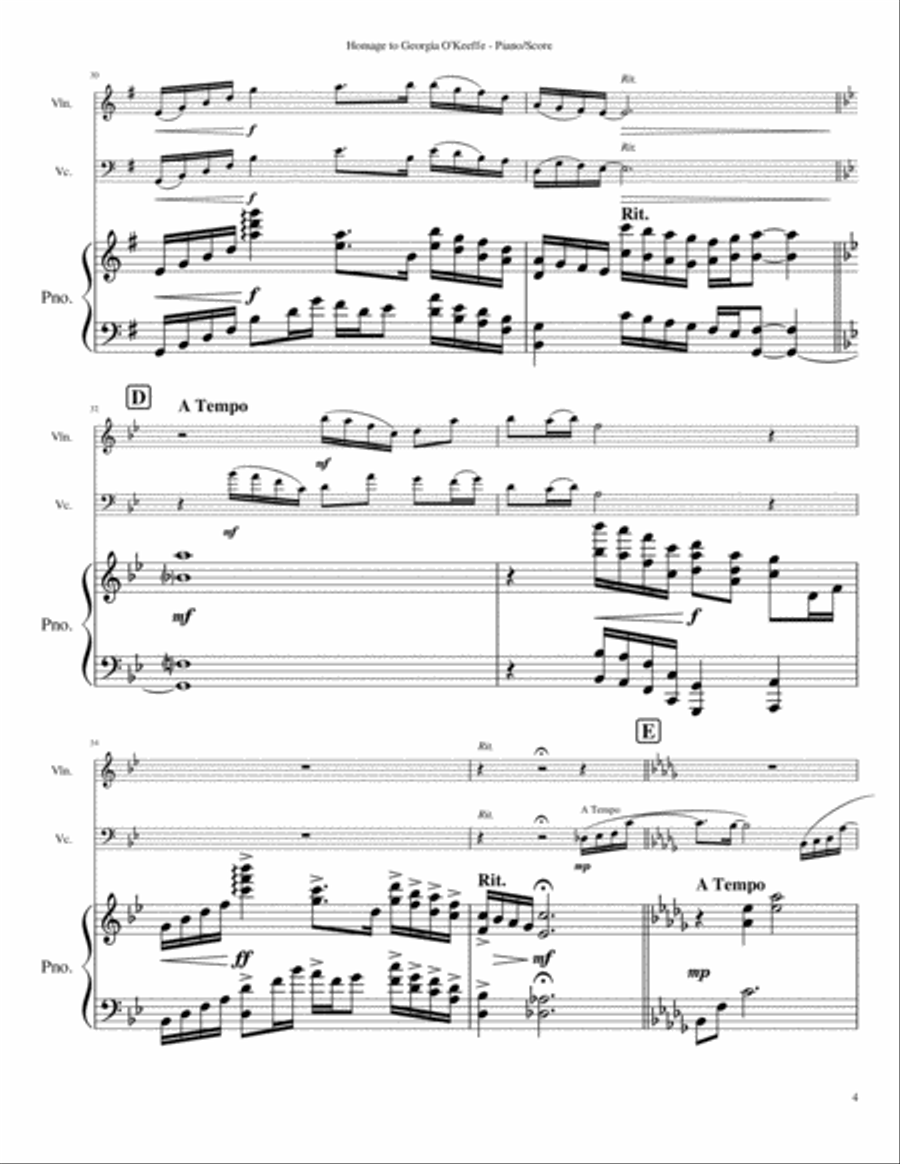 Homage to Georgia O'Keeffe (arr. for Violin, Cello & Piano - includes substitute parts for Viola) Piano Trio scores gallery preview page 4