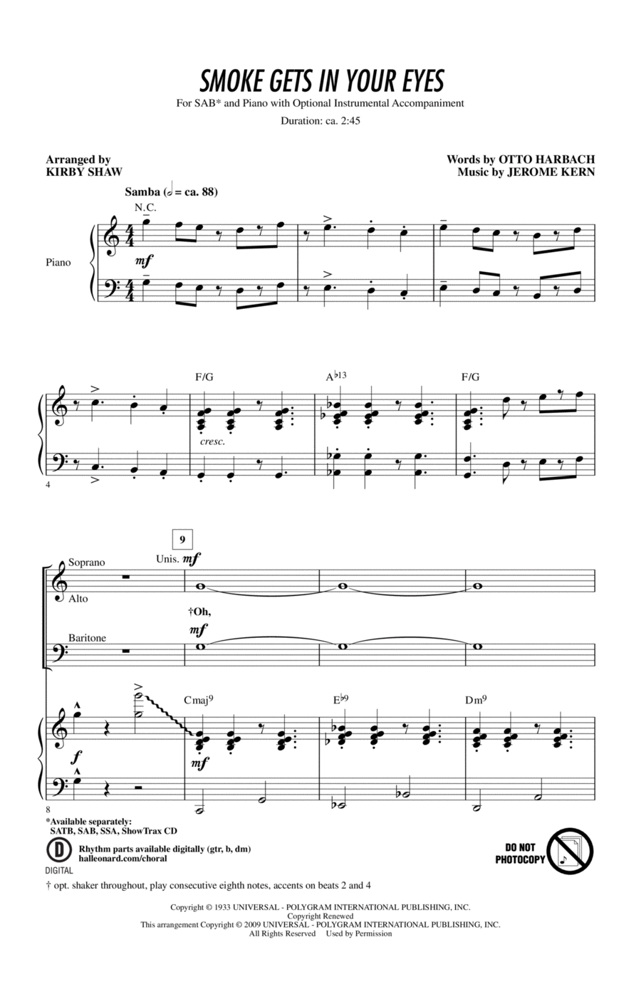 Smoke Gets In Your Eyes (arr. Kirby Shaw) 3-Part scores gallery preview page 1