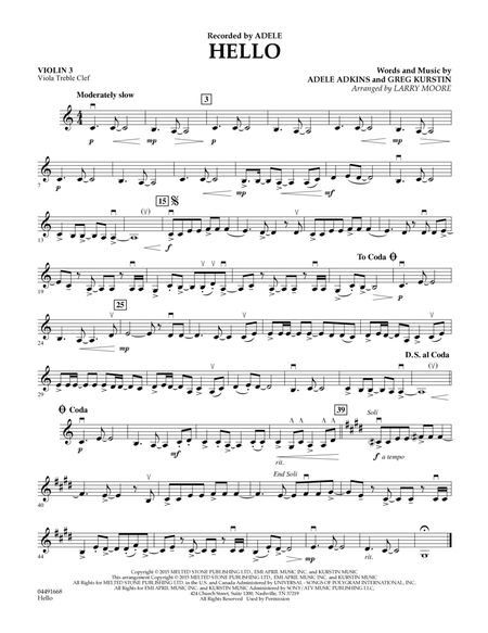 Hello - Violin 3 (Viola Treble Clef)
