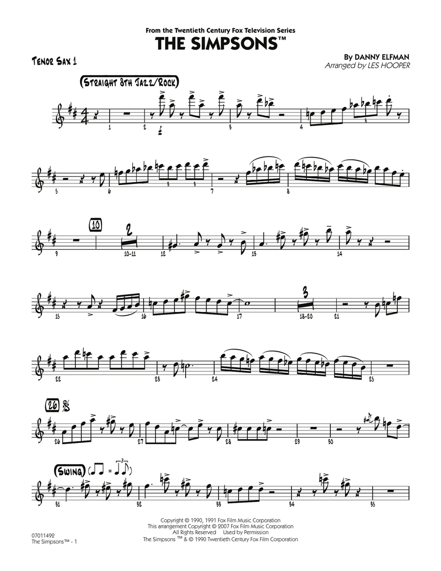The Simpsons - Tenor Sax 1 Jazz Ensemble scores gallery preview page 1
