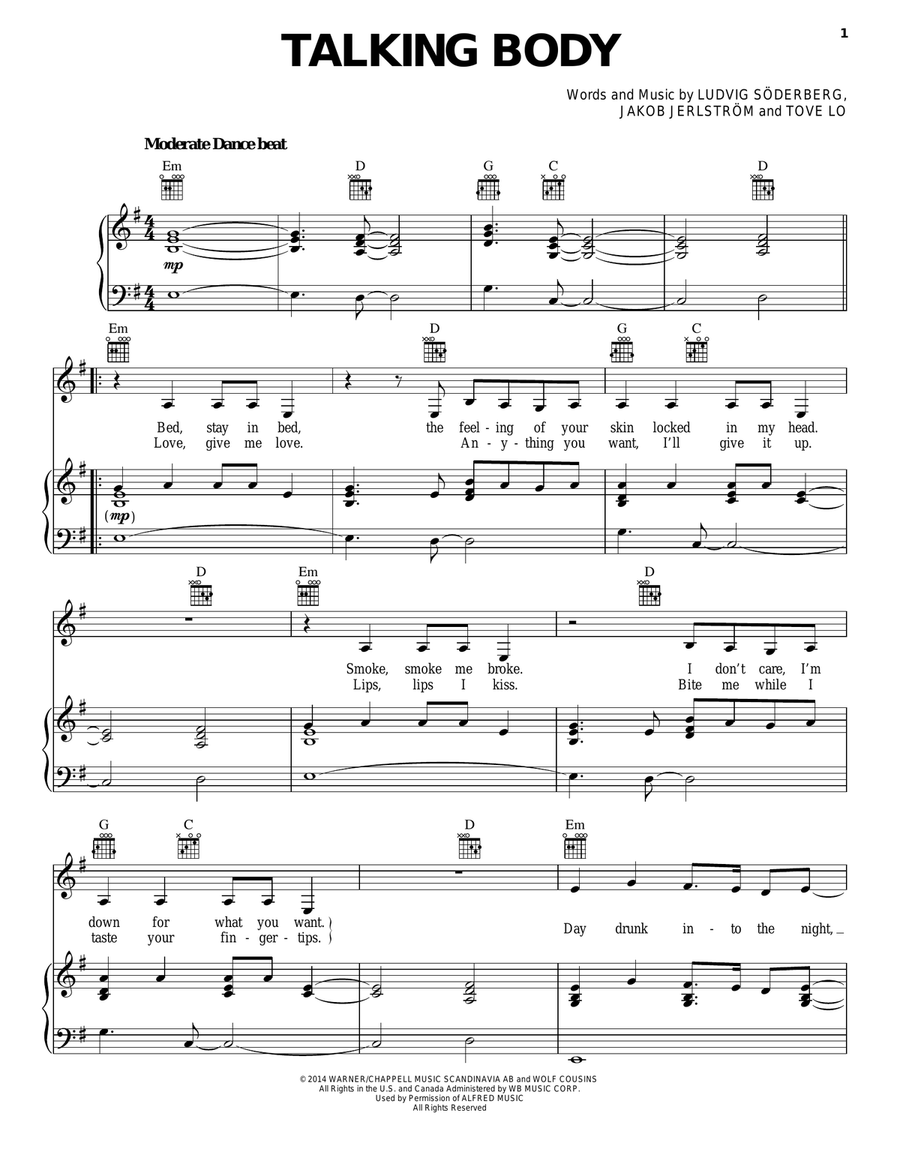 Talking Body Piano, Vocal, Guitar scores gallery preview page 1