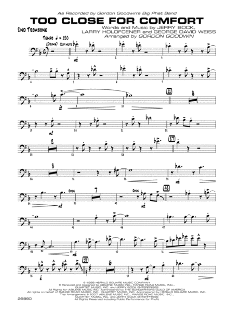 Too Close for Comfort: 2nd Trombone Jazz Ensemble scores gallery preview page 1