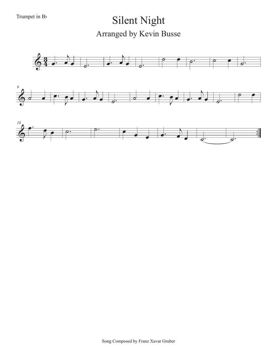 Silent Night (Easy key of C) Trumpet Trumpet Solo scores gallery preview page 1