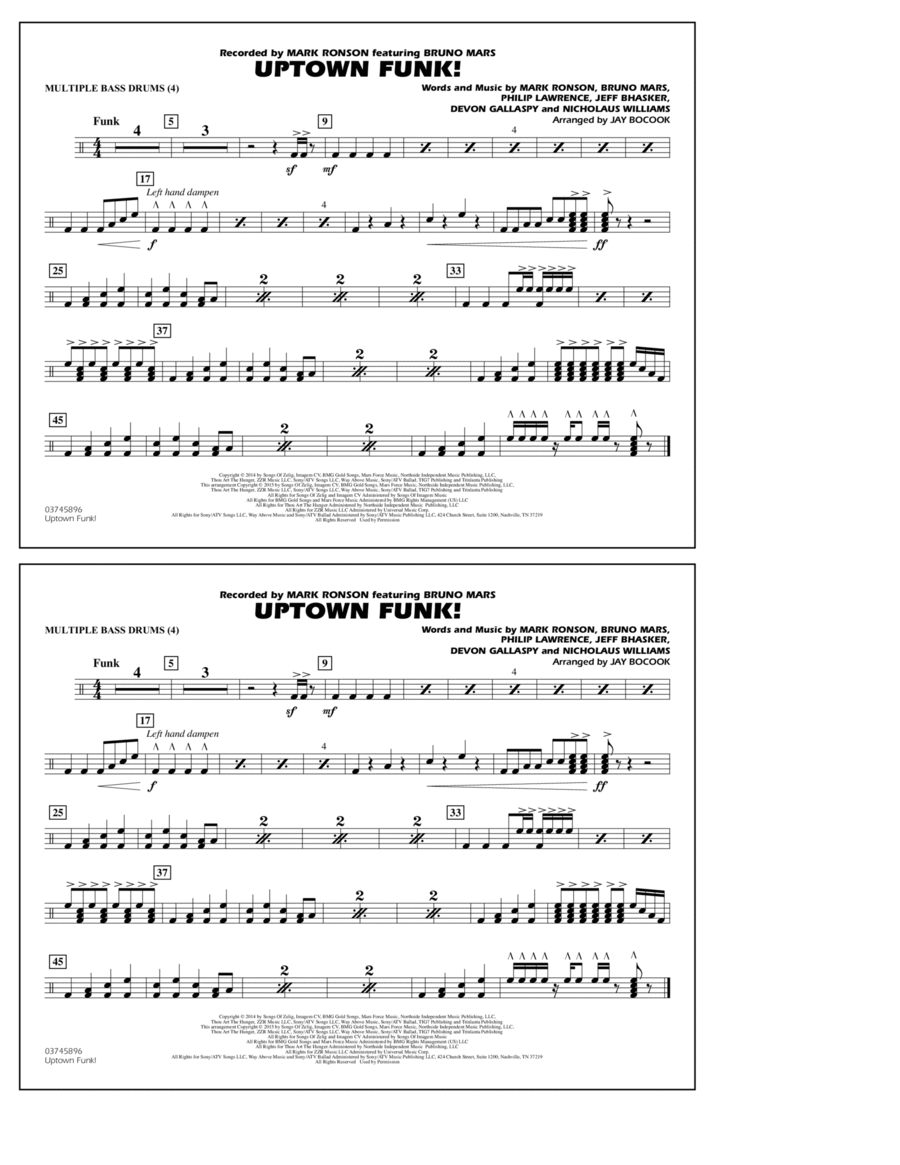 Uptown Funk! - Multiple Bass Drums Drums scores gallery preview page 1