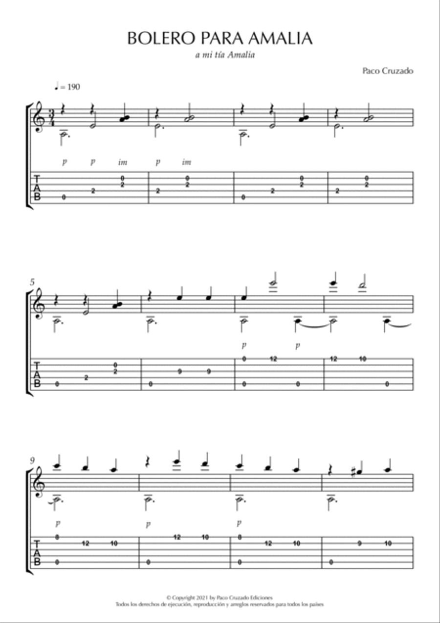 Bolero para Amalia Classical Guitar scores gallery preview page 3