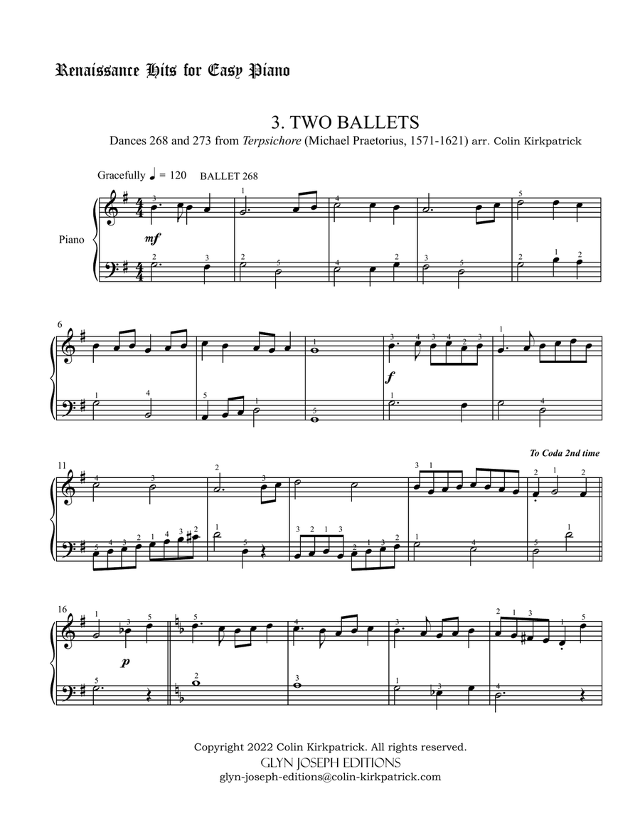 Renaissance Hits for Easy Piano: Five Dances from Terpsichore (Praetorius) Piano Method scores gallery preview page 6