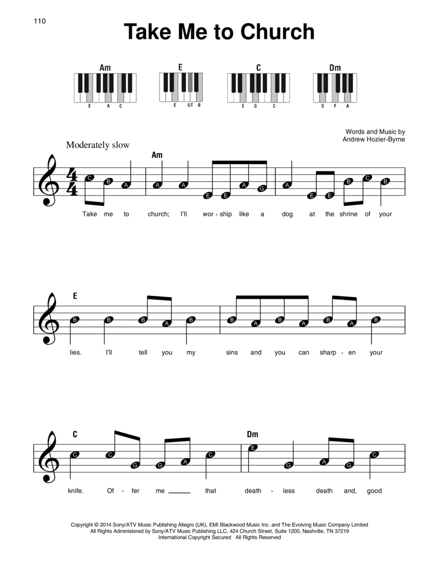 Take Me To Church Easy Piano scores gallery preview page 1