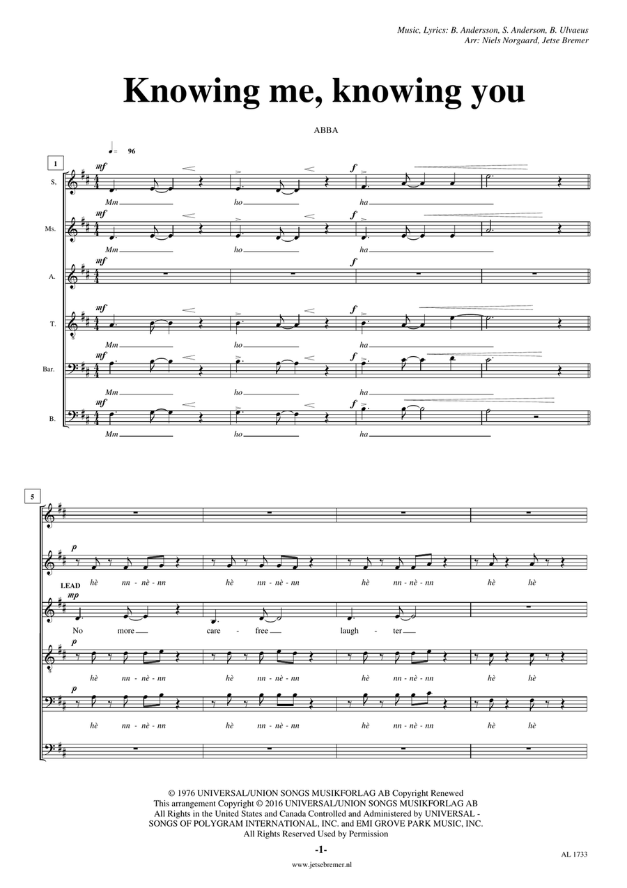 Knowing Me, Knowing You Choir scores gallery preview page 1