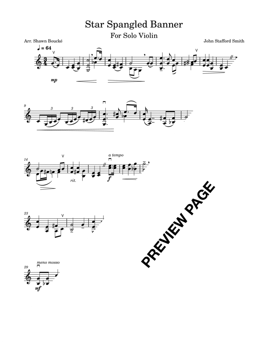 Star Spangled Banner - National Anthem for Solo Violin (Advanced) Violin Solo scores gallery preview page 1