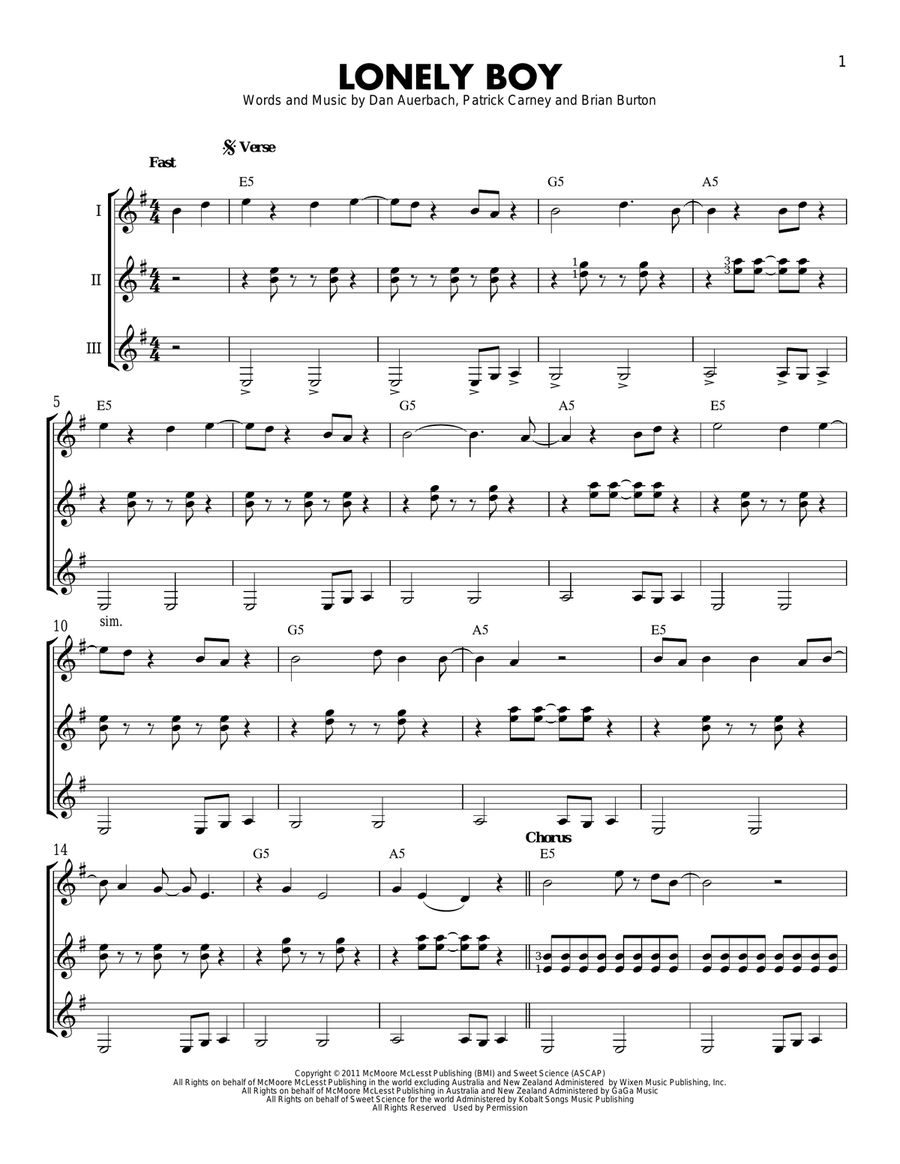 Lonely Boy Lonely Boy Guitar Ensemble scores gallery preview page 1