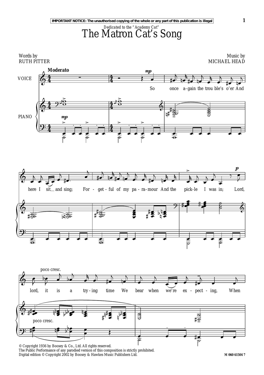 The Matron Cat's Song The Matron Cat's Song Piano, Vocal scores gallery preview page 1