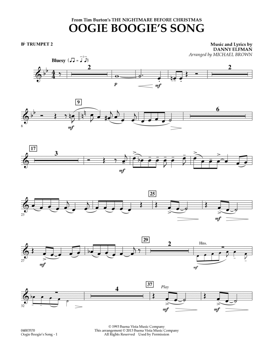 Oogie Boogie's Song (from The Nightmare Before Christmas) - Bb Trumpet 2