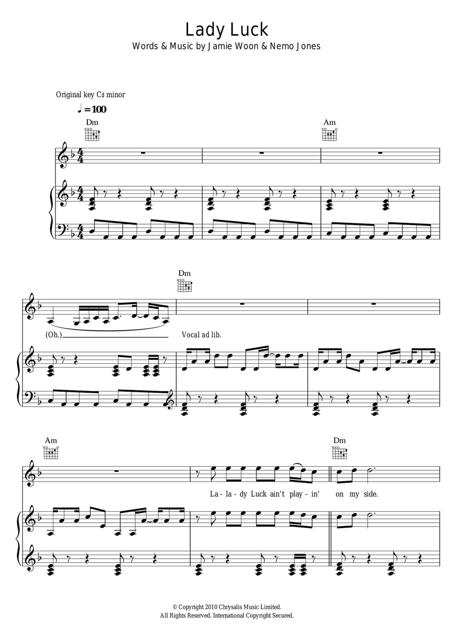 Lady Luck Piano, Vocal scores gallery preview page 1