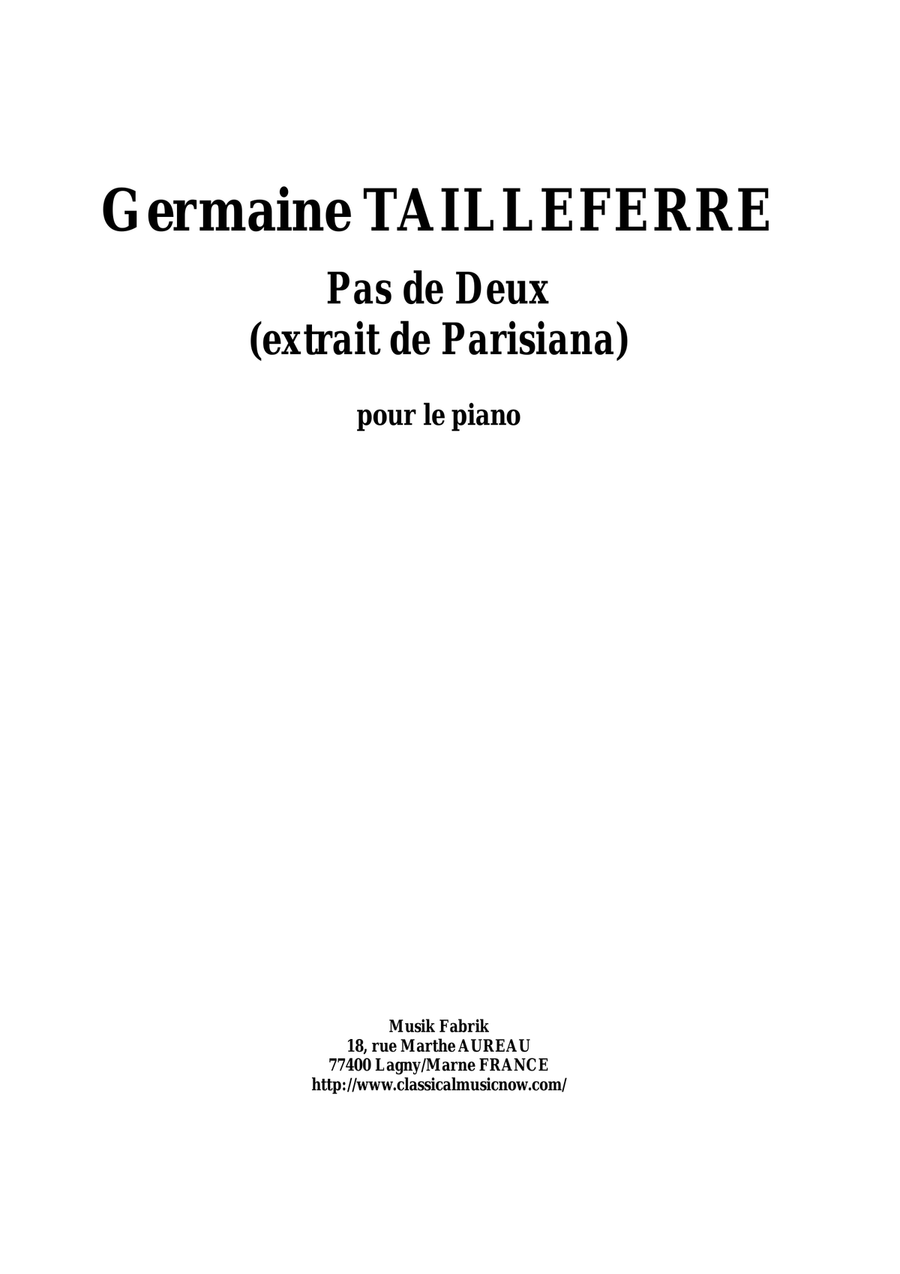 Germaine Tailleferre - Pas de Deux for piano Piano Solo scores gallery preview page 1