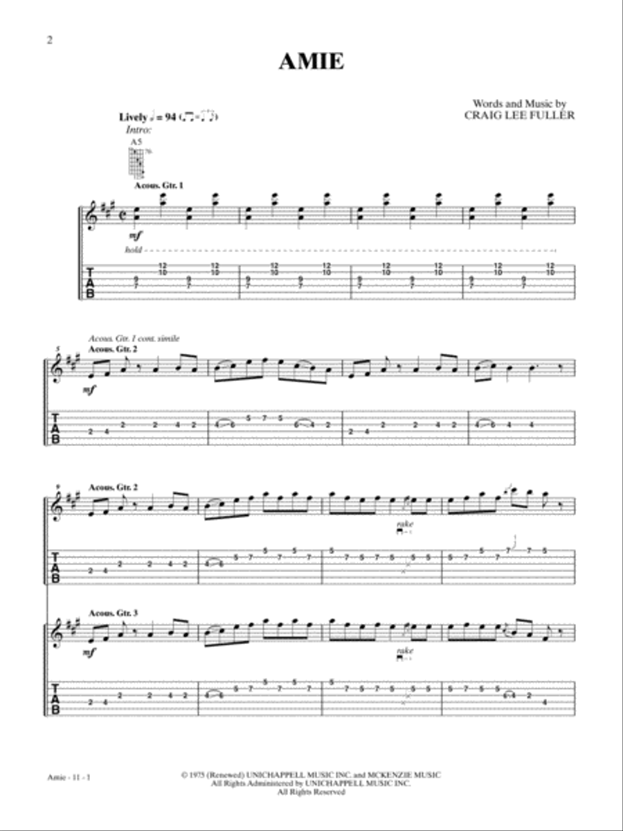 Amie Guitar Tablature scores gallery preview page 1