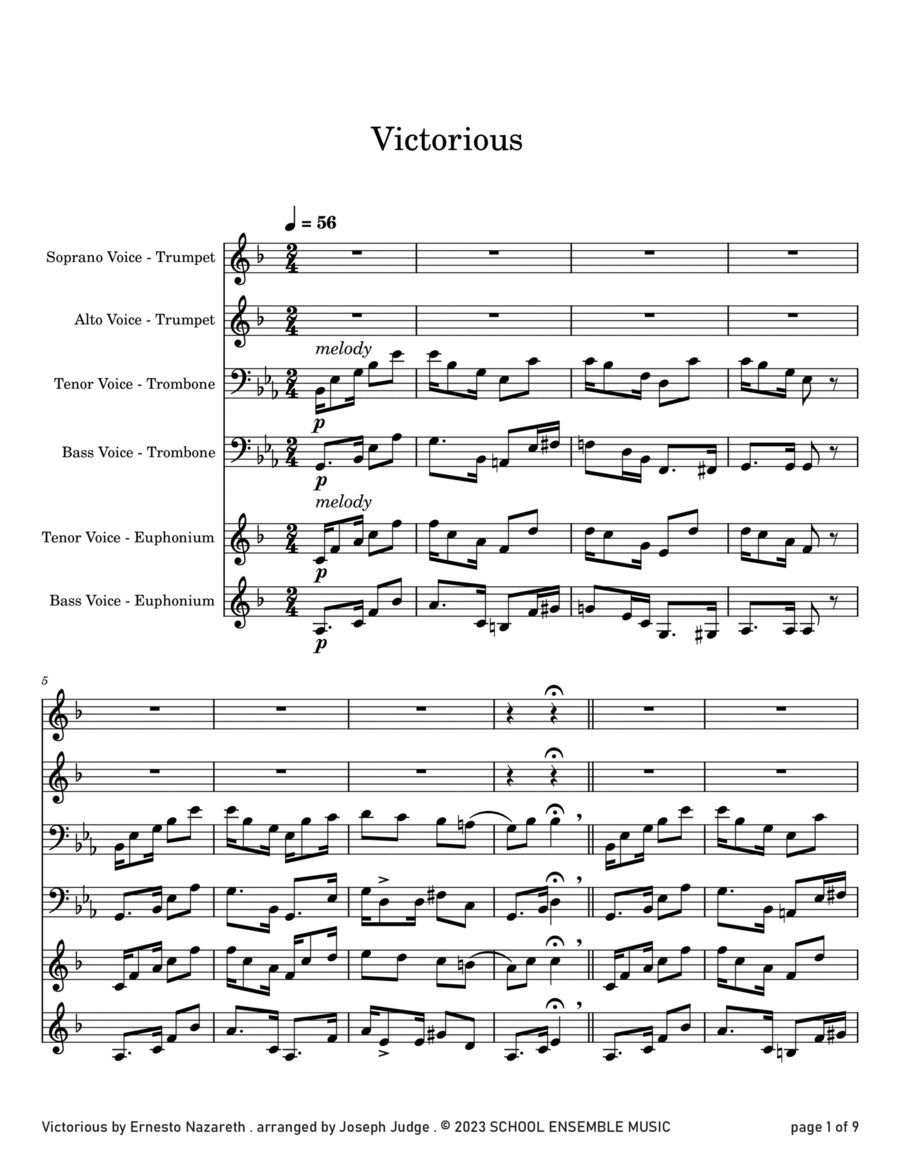 Victorious by Nazareth for Brass Quartet in Schools Brass Quartet scores gallery preview page 1