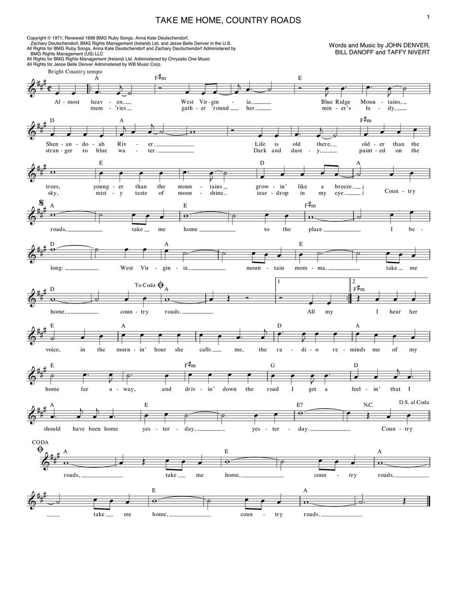 Take Me Home, Country Roads Acoustic Guitar scores gallery preview page 1