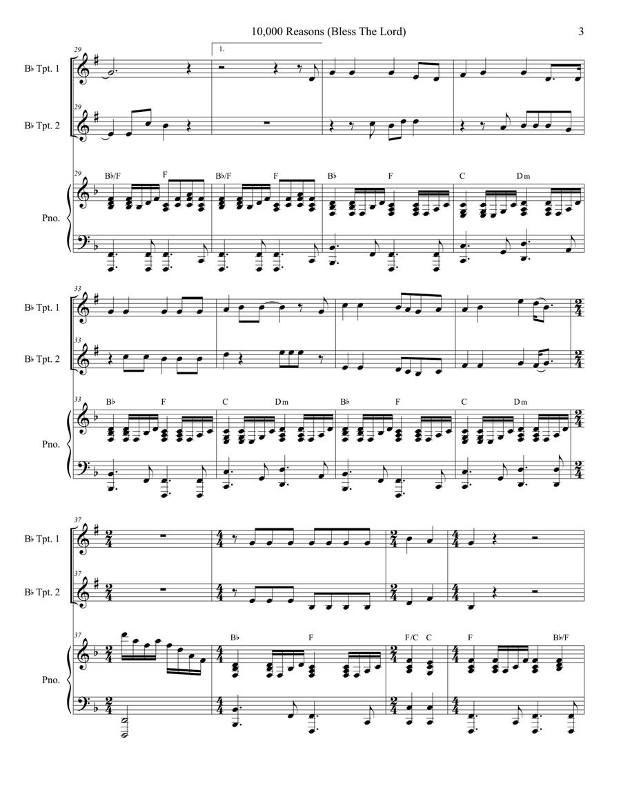 10,000 Reasons (Bless The Lord) Trumpet Duet scores gallery preview page 3