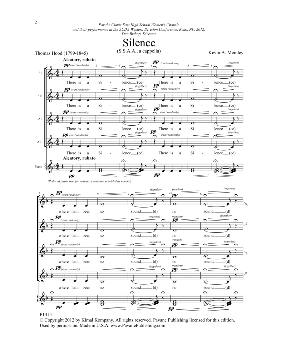 Silence Silence SSAA scores gallery preview page 1