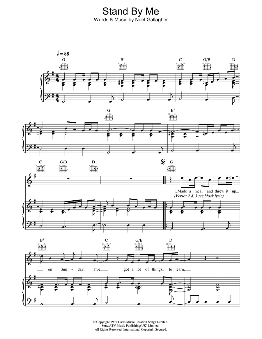 Stand By Me Piano, Vocal, Guitar scores gallery preview page 1