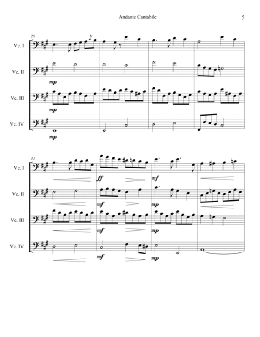 Andante Cantabile for Cello Quartet String Quartet scores gallery preview page 6