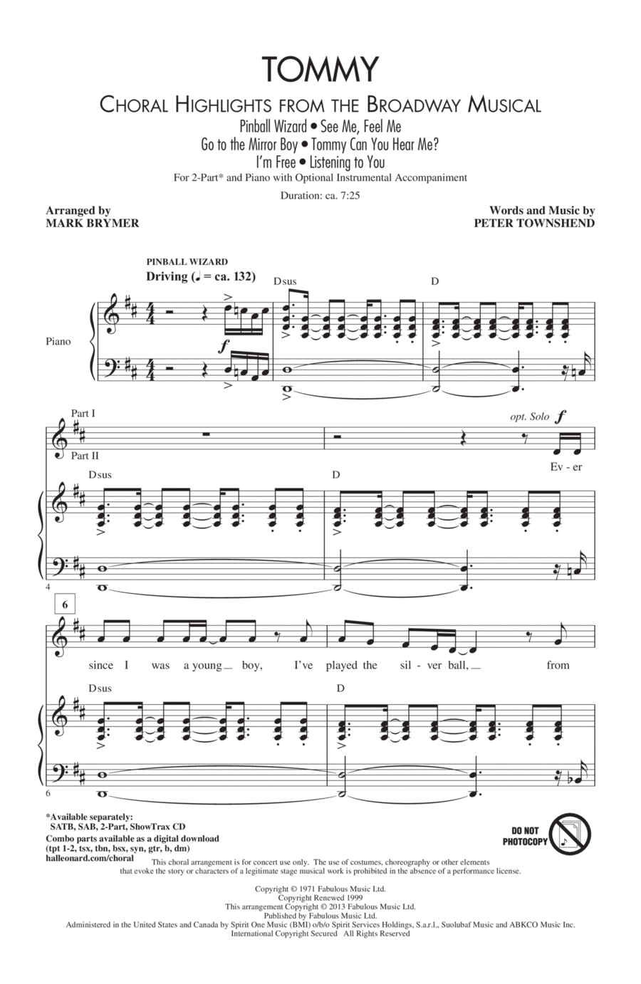 Tommy (Choral Highlights from the Broadway Musical) (arr. Mark Brymer) 2-Part scores gallery preview page 1