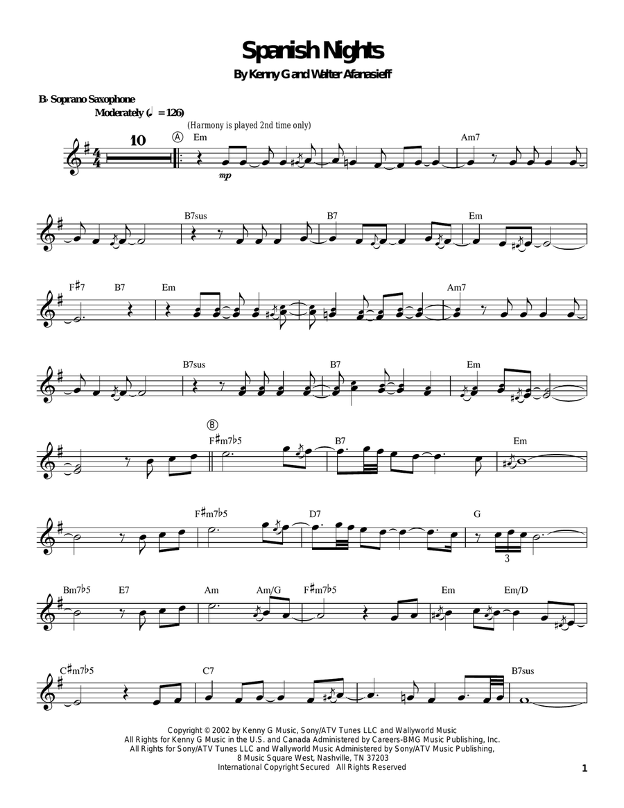 Spanish Nights Spanish Nights Soprano Saxophone scores gallery preview page 1