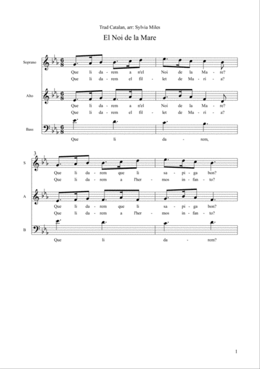 El Noi de la Mare (The Child of the Mother) 3-Part scores gallery preview page 1