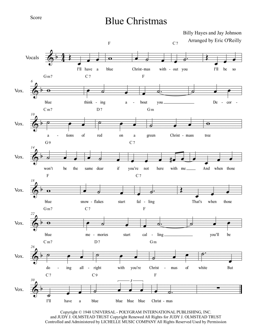 Blue Christmas Blue Christmas Piano scores gallery preview page 1