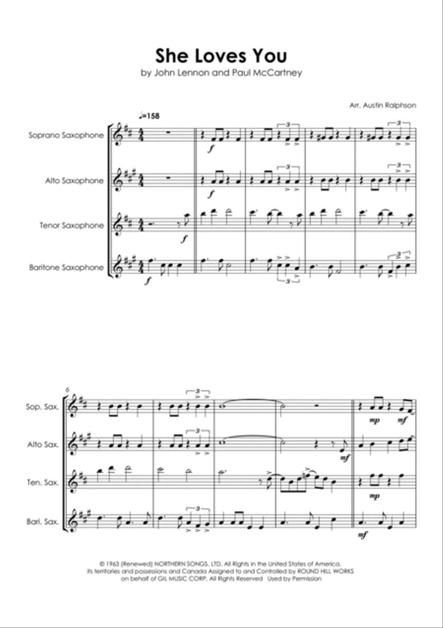 She Loves You Saxophone Quartet scores gallery preview page 5