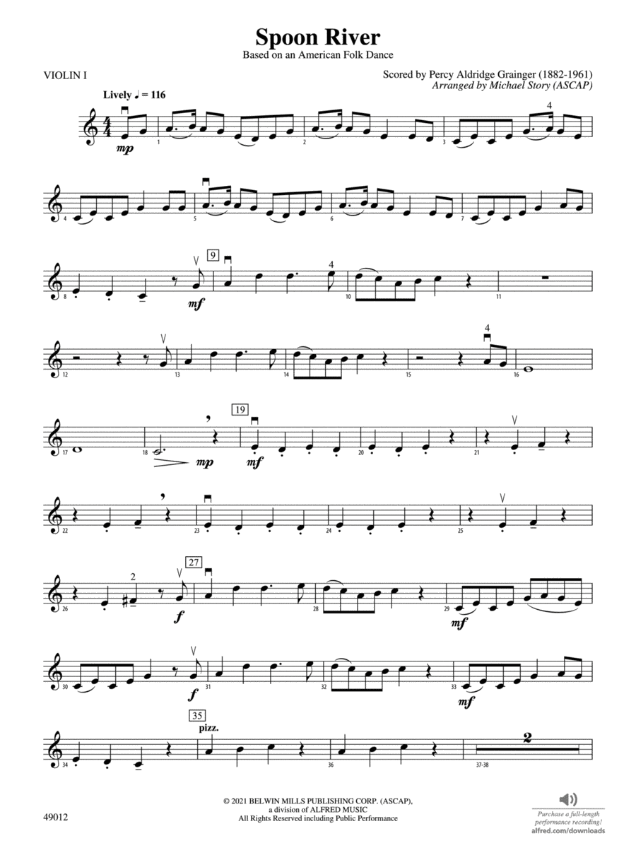 Spoon River: 1st Violin String Orchestra scores gallery preview page 1