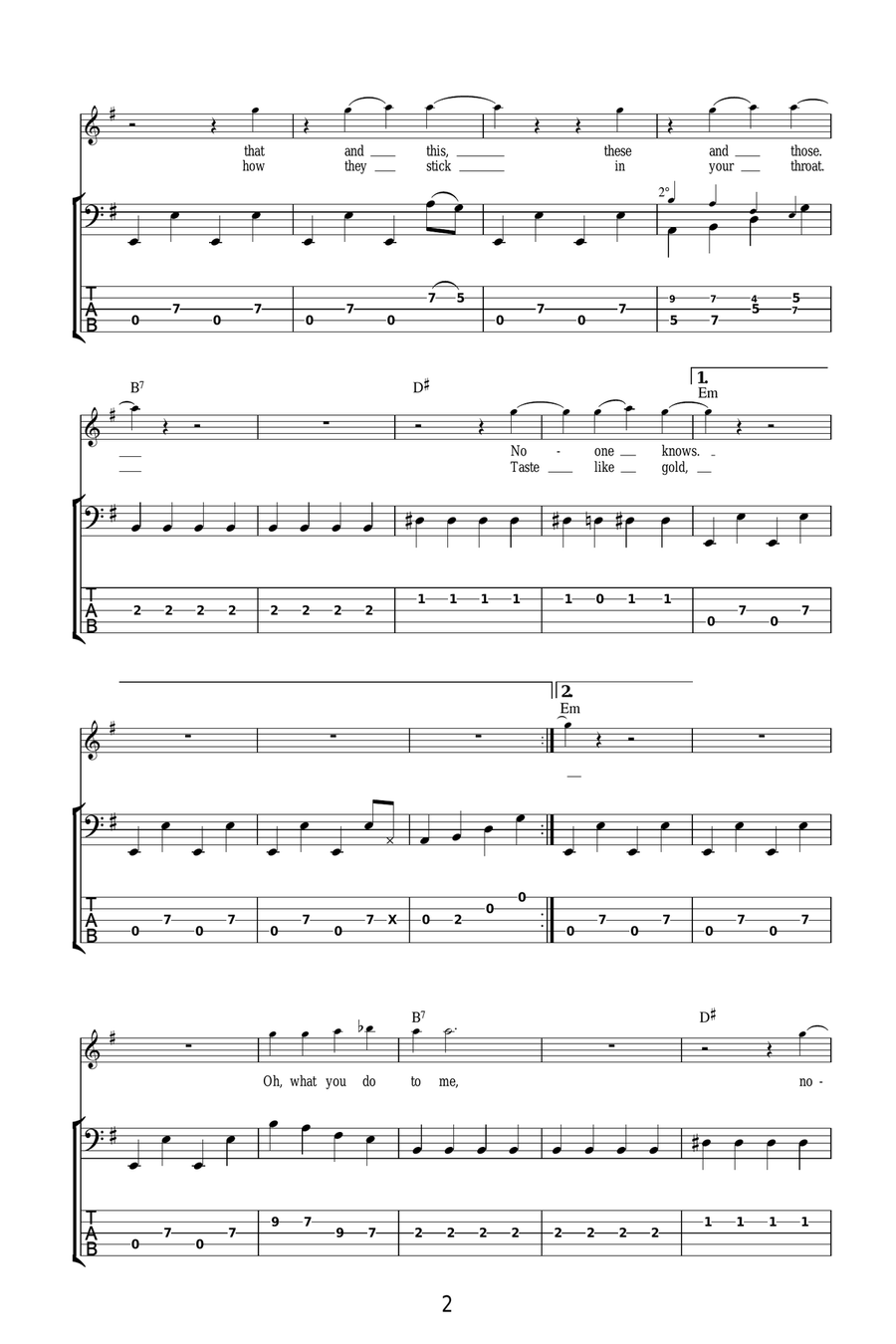 No One Knows No One Knows Bass Guitar Tablature scores gallery preview page 2