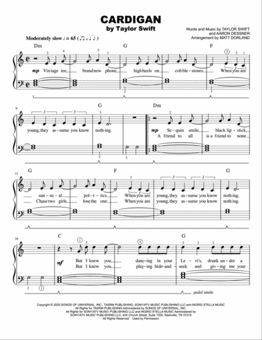 Cardigan Easy Piano scores gallery preview page 1