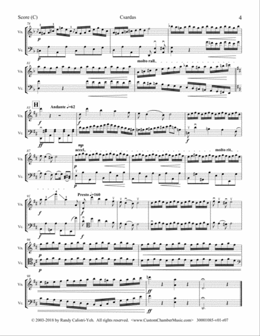 Monti Csardas (Czardas): duet for violin and cello/viola String Duet scores gallery preview page 5