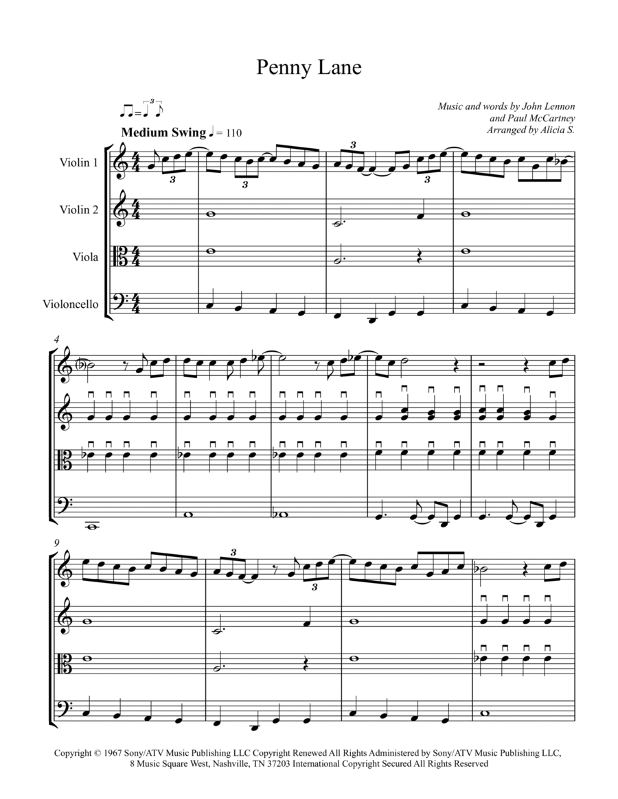 Penny Lane Penny Lane String Quartet scores gallery preview page 1