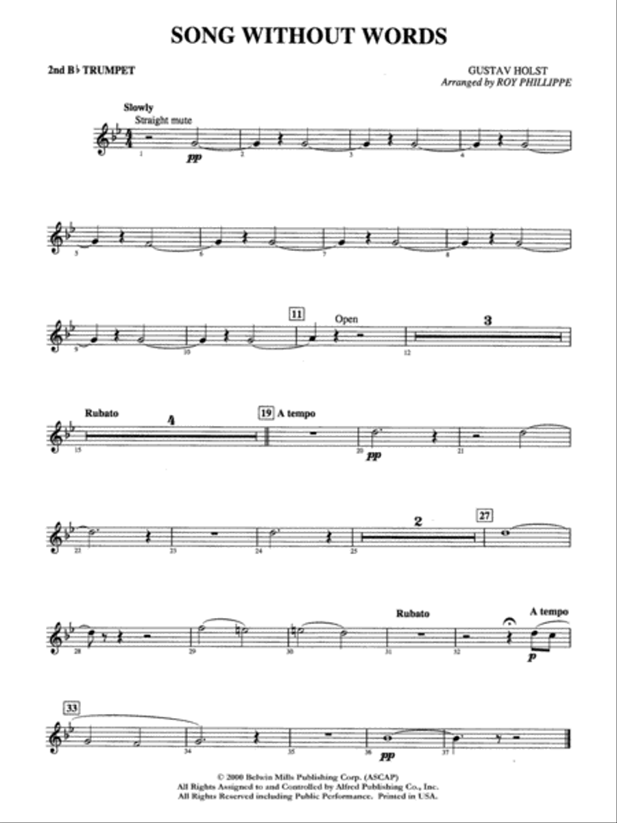 Song without Words: 2nd B-flat Trumpet Full Orchestra scores gallery preview page 1