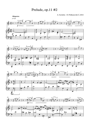 Book cover for Scriabin-Pokhanovski Prelude op.11#2 arranged for violin and piano