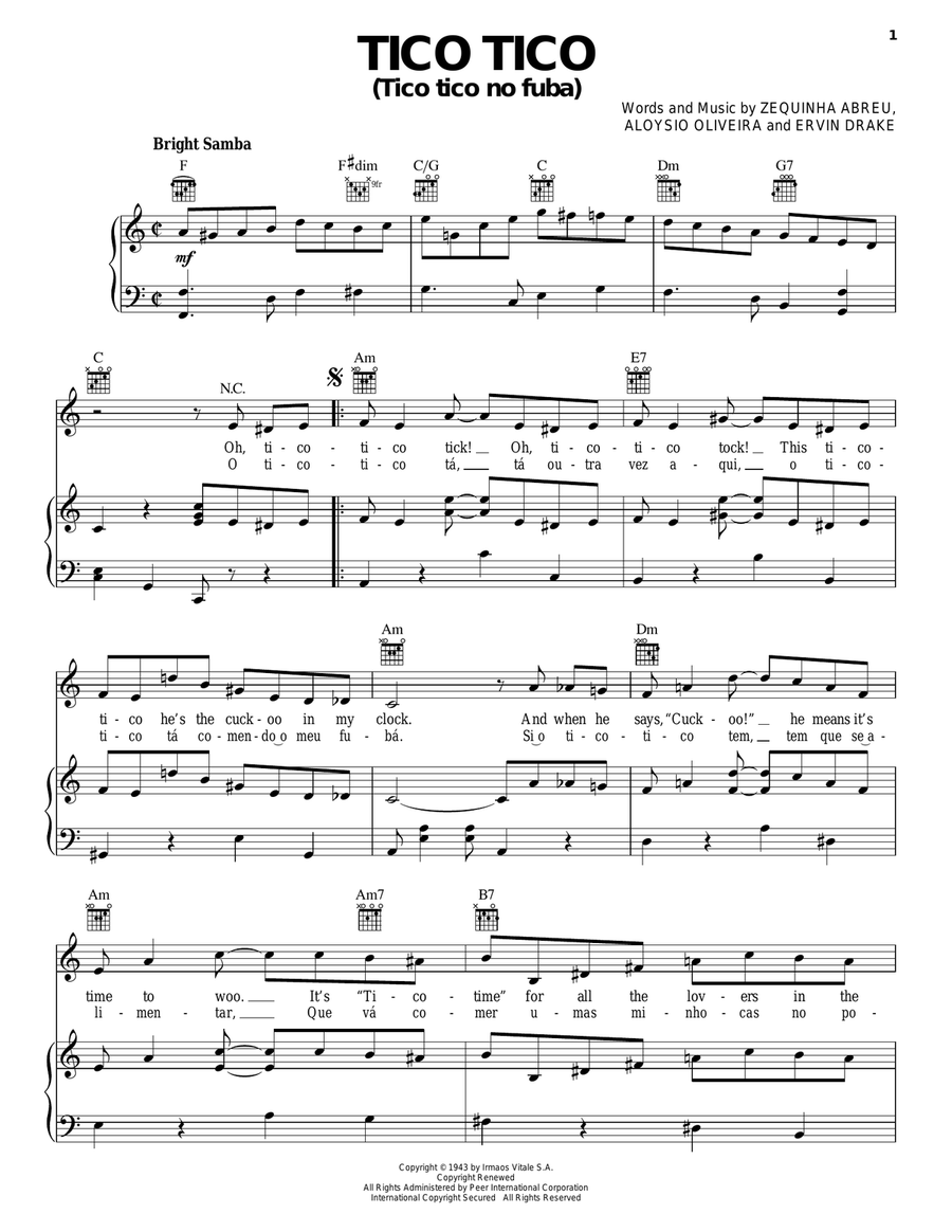 Tico Tico (Tico Tico No Fuba) Piano, Vocal, Guitar scores gallery preview page 1