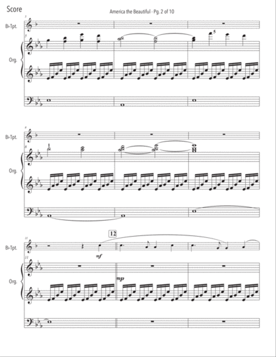 America the Beautiful Trumpet Solo and Organ - Advanced B-Flat Trumpet scores gallery preview page 5