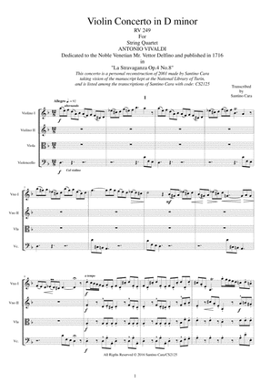 Book cover for Vivaldi - Violin Concerto in D minor RV 249 Op.4 No.8 for String Quartet