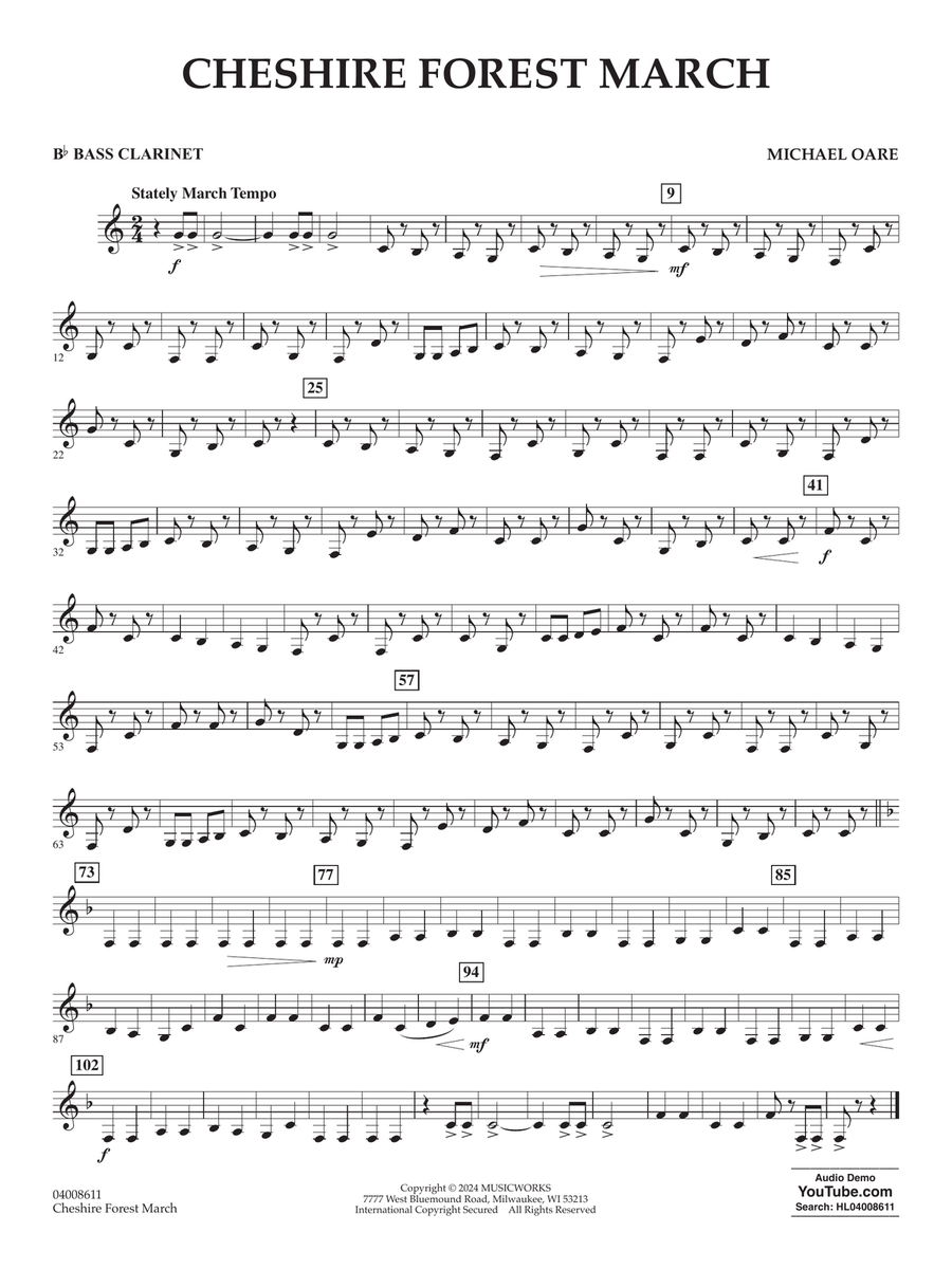 Cheshire Forest March - Bb Bass Clarinet Concert Band scores gallery preview page 1