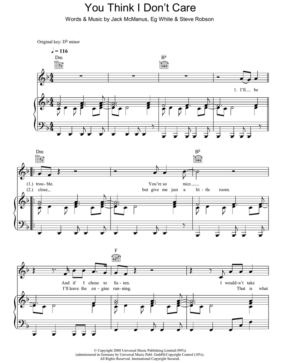 You Think I Don't Care Acoustic Guitar scores gallery preview page 1