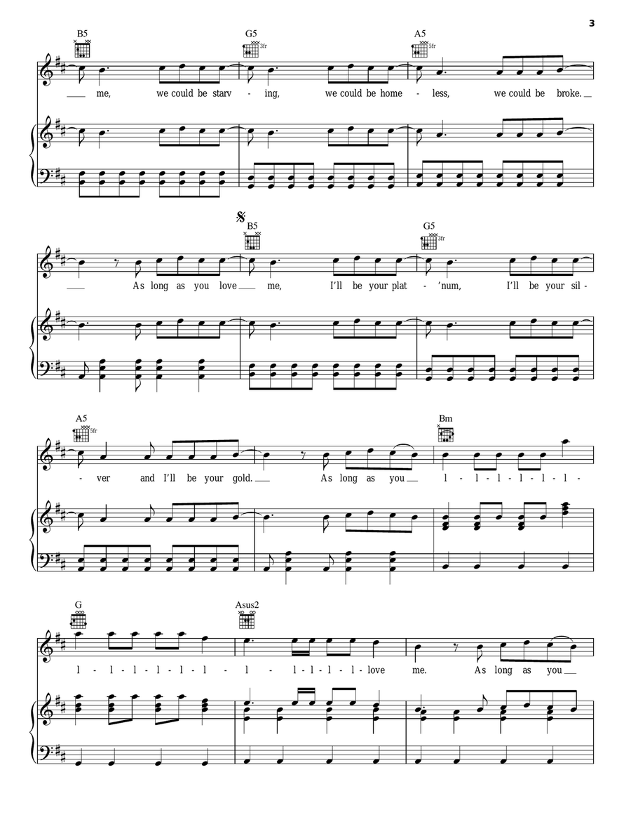 As Long As You Love Me Piano, Vocal, Guitar scores gallery preview page 3